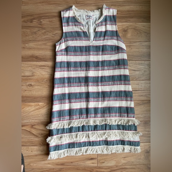 Anthropologie Holding Horses Stripe Fringe Shift Dress Sleeveless Lined Sz 4 - Picture 1 of 4